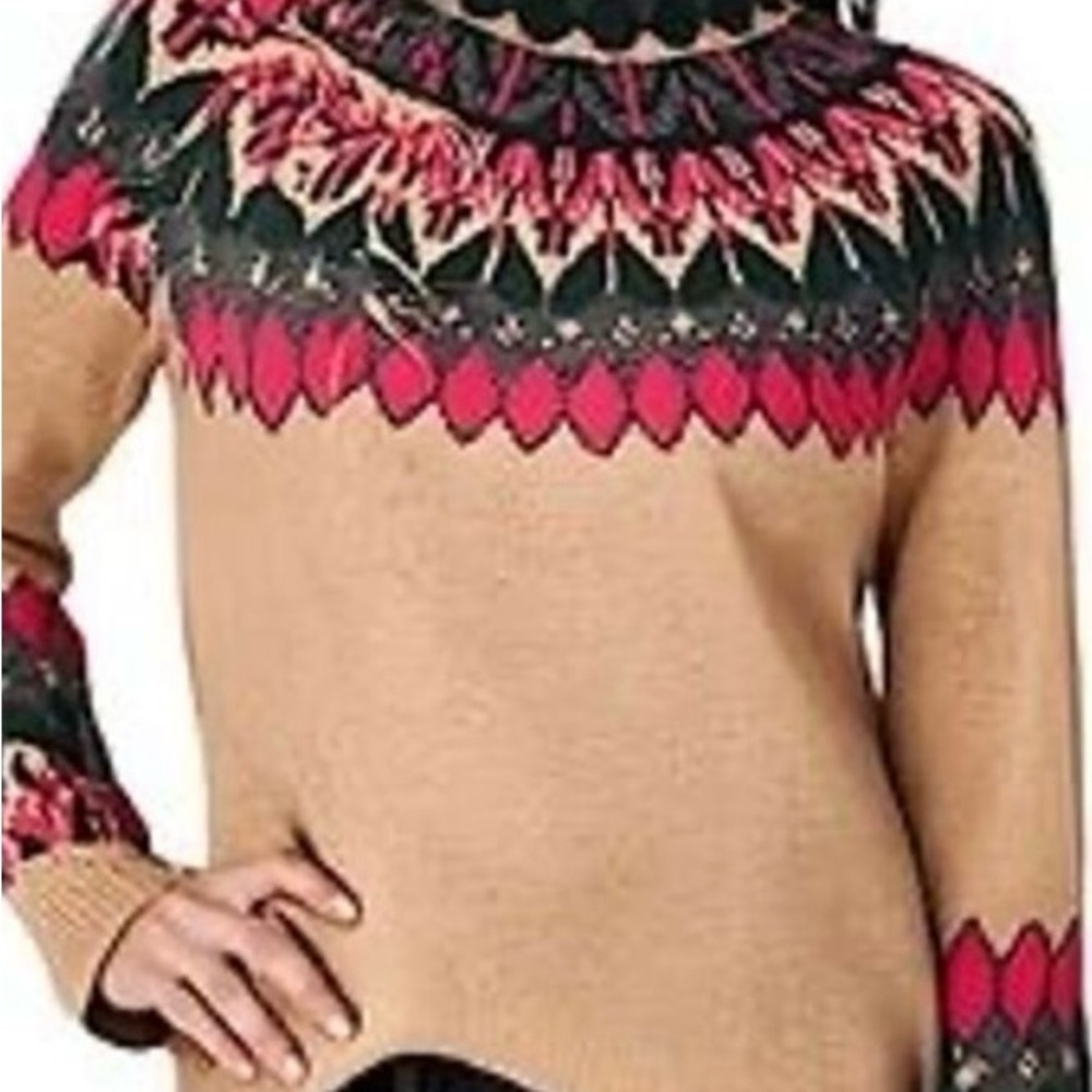 Vince Camuto Tan and Pink Fair Isle Sweater - Picture 2 of 7